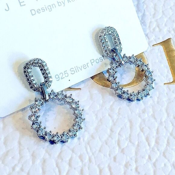 STERLING SILVER DIAMOND EARRINGS  - Picture 2 of 6